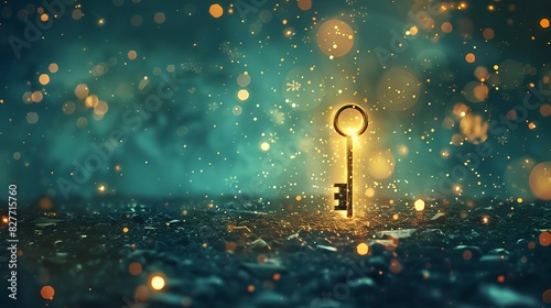 glowing magical key unlocking illuminated gateway to future dreams and opportunities concept