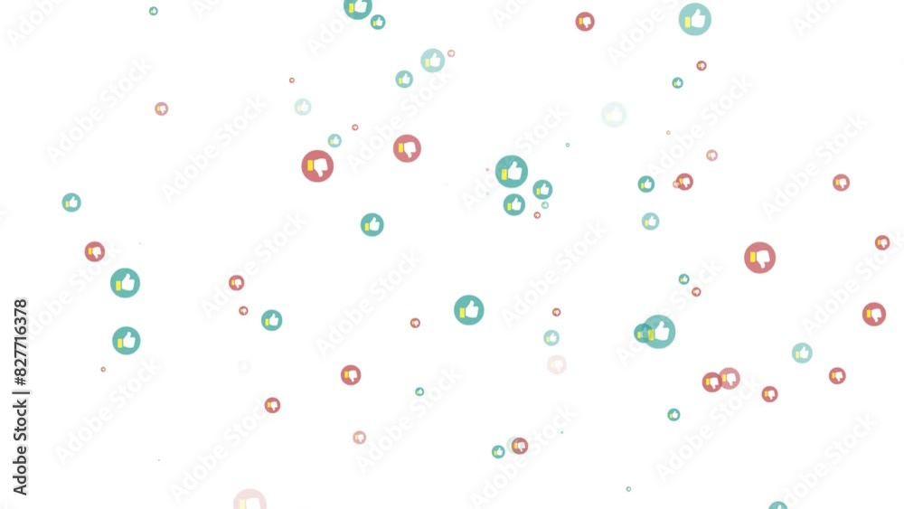Blue thumbs up and red thumbs down icons swirling on white background. Concepts of likes and dislikes in SNS, reflecting influencer popularity and reputation. 4K motion graphics Blue thumbs up and red thumbs down icons swirling on white background. Concepts of likes and dislikes in SNS, reflecting influencer popularity and reputation. 4K motion graphics