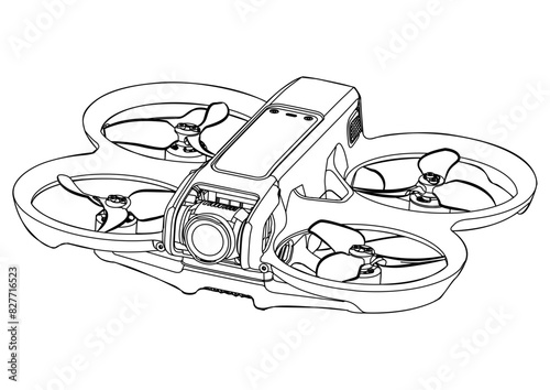Drone VTOL FPV Line Stroke. Drone Vector Isolated. White Background. NEW 002