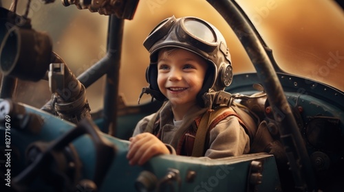 Little boy dreaming to be a pilot.