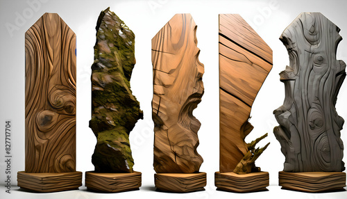 Collection plank white background sculpture nature on digital art concept.