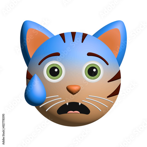 Scared fear 3D orange cat with green eyes, a vector emoji