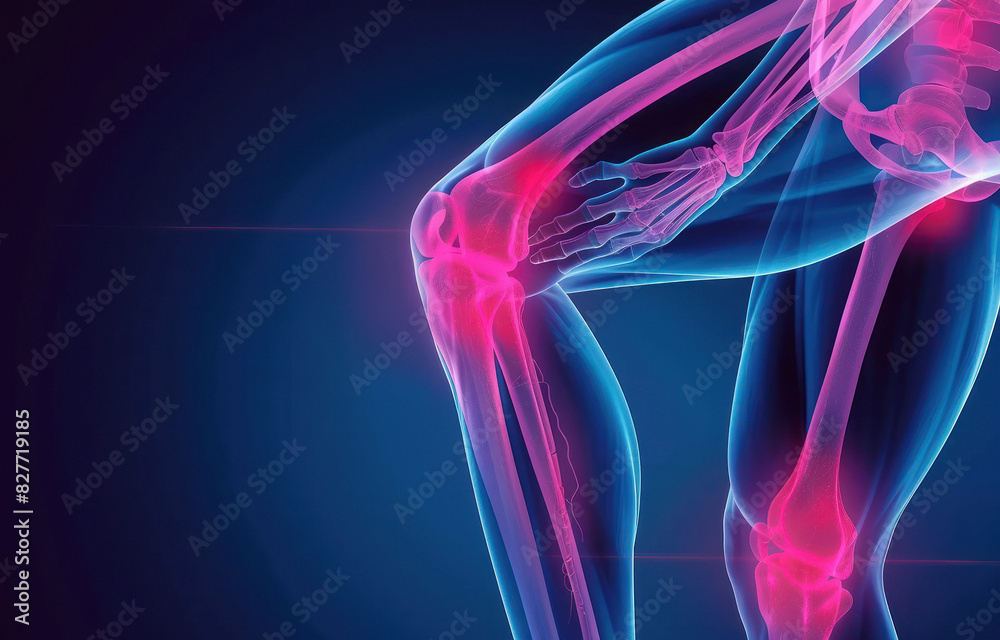 x ray of the knee with red highlighted pain areas x ray of the knee with red highlighted pain areas