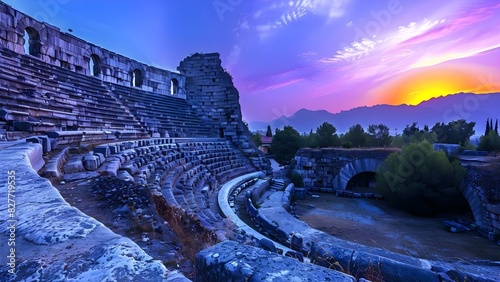 Aspendos Colosseum in Antalya Turkey a wellpreserved ancient Roman amphitheater. Concept Ancient Architecture, Travel Destinations, Historical Landmarks, Antalya Tourism, Roman Ruins photo