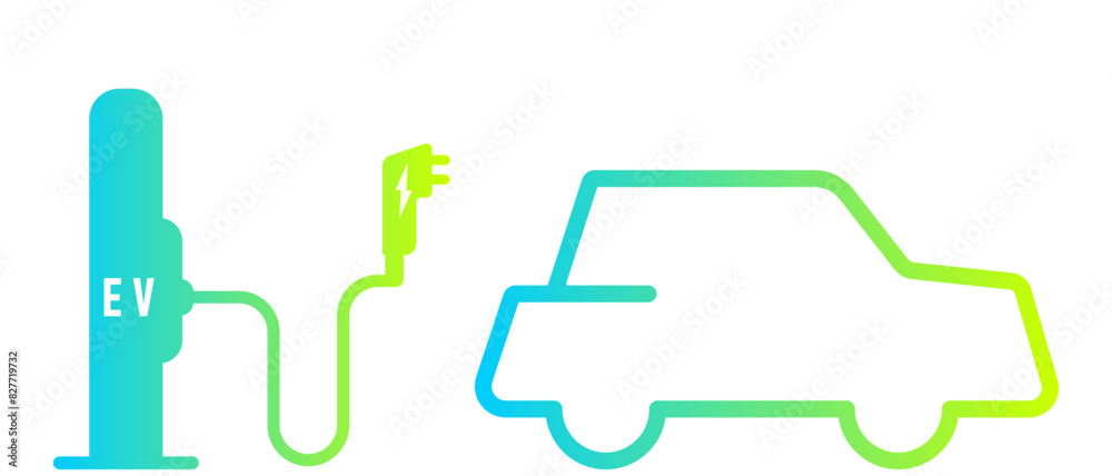 Electric car with green plug symbol. Green hybrid vehicles charging point logo. Electric car with green plug symbol. Green hybrid vehicles charging point logo.
