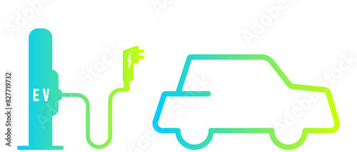 Electric car with green plug symbol. Green hybrid vehicles charging point logo.	
