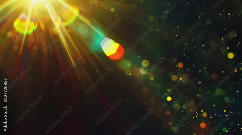 Vibrant Sun Flare with Sparkling Light Particles on Dark Background