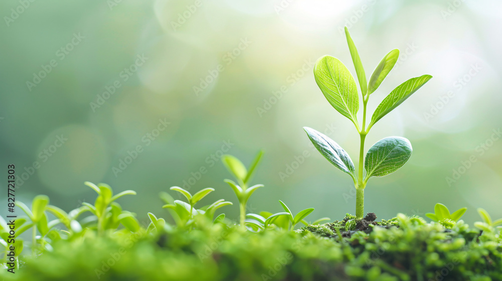 Young plant growing in sunshine. A young plant stands tall amongst others, symbolizing growth, new beginnings, and the beauty of nature. Young plant growing in sunshine. A young plant stands tall amongst others, symbolizing growth, new beginnings, and the beauty of nature.