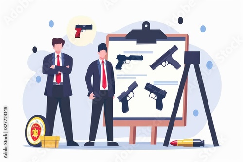 Illustration of detectives discussing a case, representing investigation and mystery