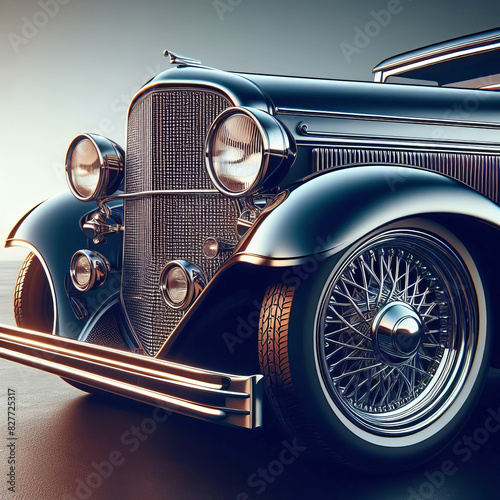 Vintage sedan, the classic grille design, headlights and bumper