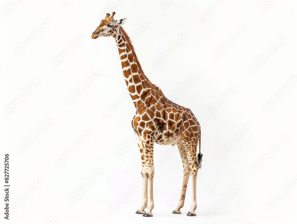 Naklejka premium Giraffe standing isolated on a white background