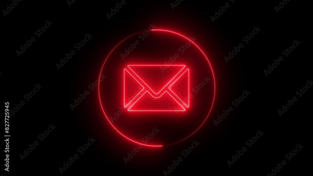Cyan color neon mail envelope icon animated on black background. glowing neon Mail envelope, incoming mail, Sending mail icon animation.