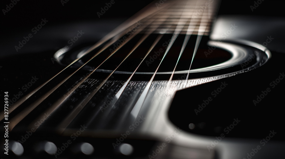 Minimalist Harmony: Black Guitar Strings Close-up. Generative AI Minimalist Harmony: Black Guitar Strings Close-up. Generative AI