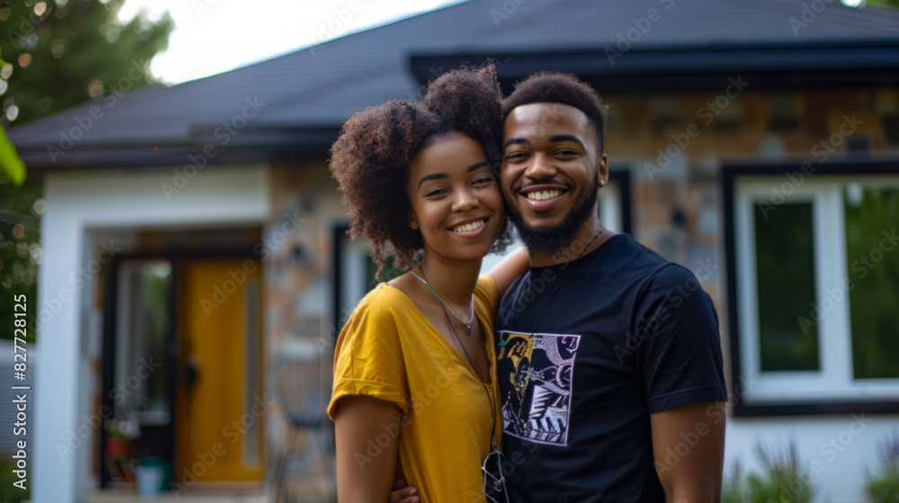 Naklejka premium Affectionate Young Couple in Front of Their Home