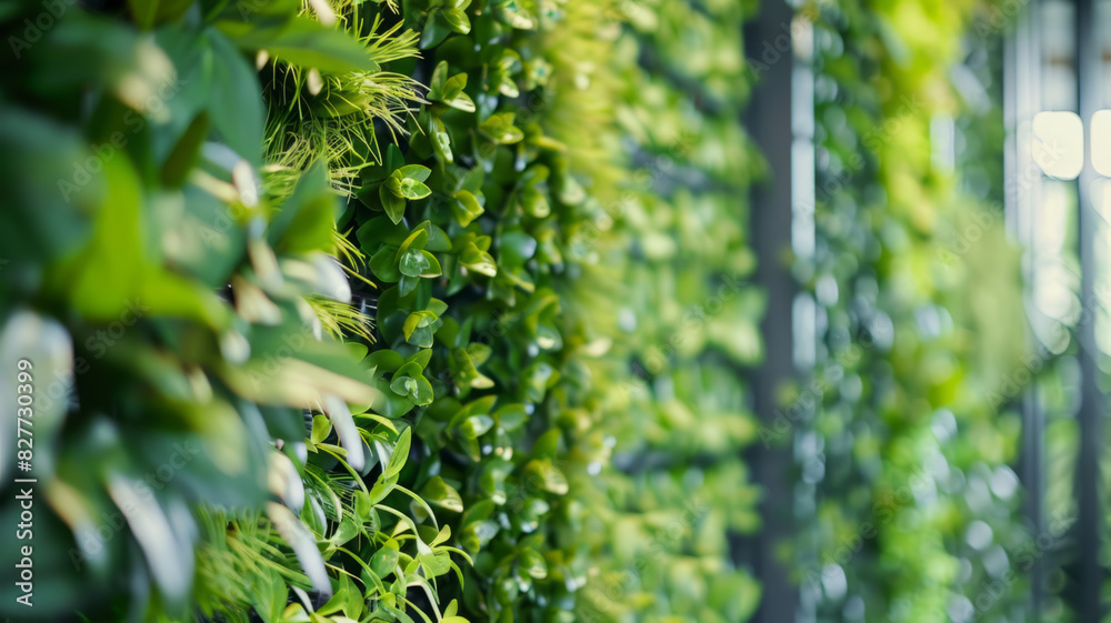 Verdant Indoor Plant Wall in Soft Focus