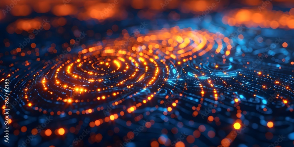 Fingerprint-like Orange Digital Swirls on Dark Blue Background. Concept Abstract Art, Digital Design, Orange Swirls, Dark Blue Background, Fingerprint Inspiration Fingerprint-like Orange Digital Swirls on Dark Blue Background. Concept Abstract Art, Digital Design, Orange Swirls, Dark Blue Background, Fingerprint Inspiration