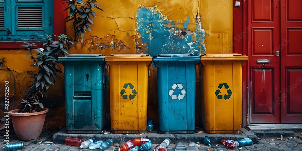 Naklejka premium Sustainable Urban Recycling with Space for Messaging or Branding. Concept Sustainable Practices, Urban Recycling, Messaging Space, Branding Opportunities