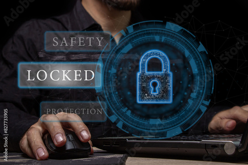 Cybersecurity and privacy concepts to protect data. Lock icon, technology for secure storage of information	