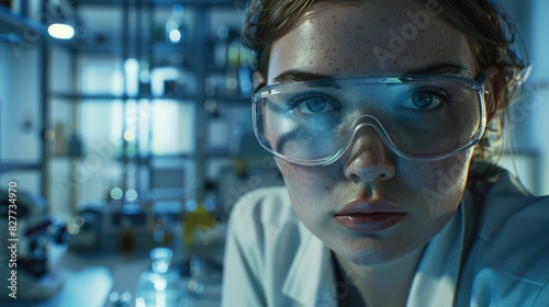 The picture of the forensic or genetic scientist concentrated in working inside the laboratory about chemistry and biology that analyze the evidence from the crime scene and the investigation. AIG43.
