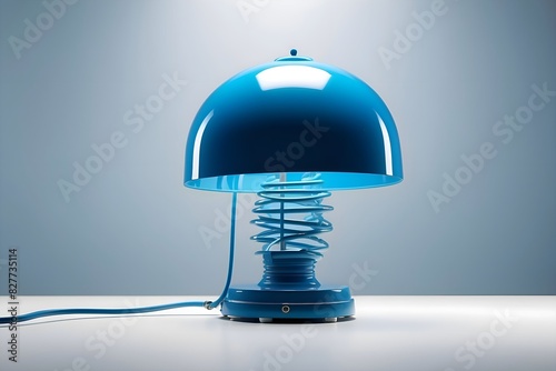 Cool 3D lamp in blue color  made of metal  white and blue background