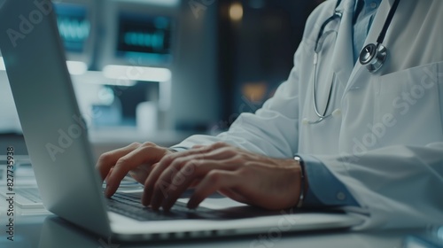 Professional Doctor Using Laptop in AI-Enhanced Clinical Setting