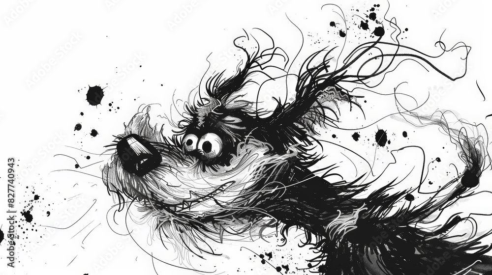 Whimsical Canine Chaos: Frazzled Ink Cartoon Dog. Generative AI Whimsical Canine Chaos: Frazzled Ink Cartoon Dog. Generative AI