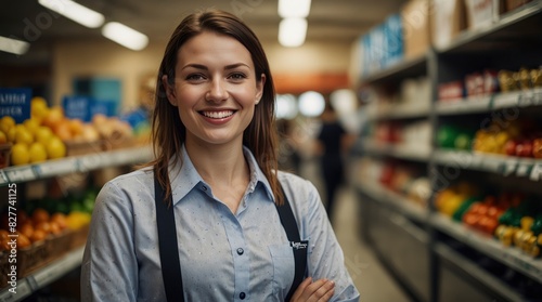 Female supermarket manager smiling for a portrait