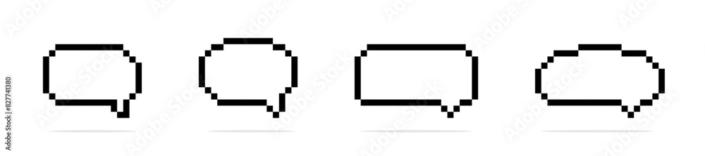 Text box pixelated illustration. Speech bubble pixel style set. Text box pixelated illustration. Speech bubble pixel style set.