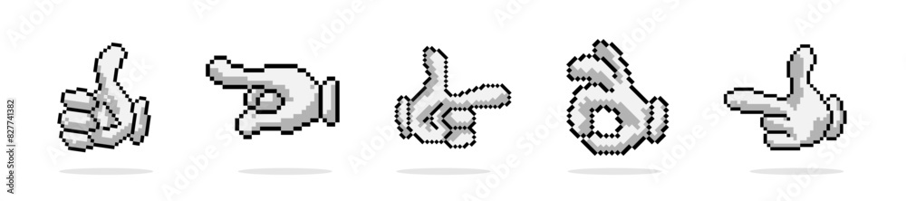 Hand gesture pixel cartoon style set. Palm gestures pixelated collection. Hand gesture pixel cartoon style set. Palm gestures pixelated collection.