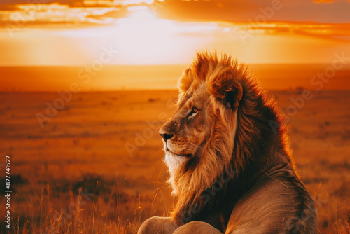 Majestic Lion at Sunset in the Serengeti Savanna   Wildlife