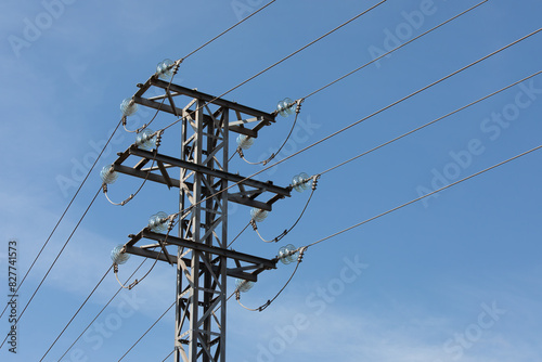 High Voltage Electricity Pole in Urban Setting - Power Distribution Infrastructure Concept