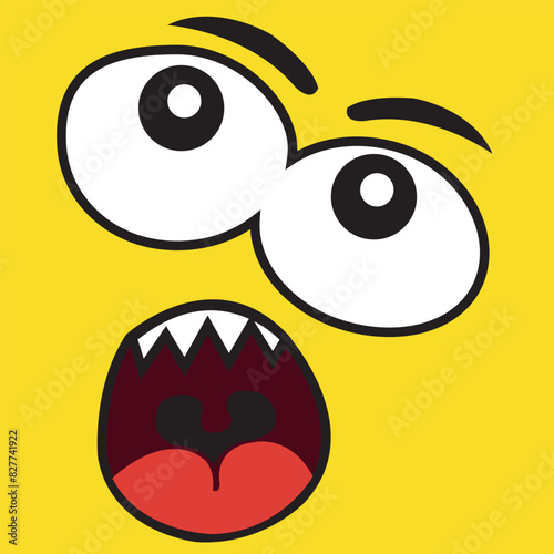 Happy cartoon faces with different expressions. Different facial expressions, vector illustrations
