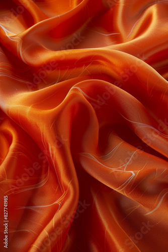 Luxurious Orange Silk Fabric Background with Elegant Waves and Soft Texture for Fashion and Design