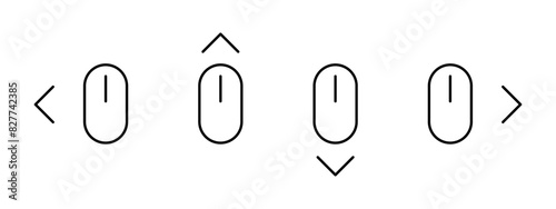 Scroll mouse direction icon set. Scrolling down, up, left and right arrow pointer symbol. Computer mouse vector illustration isolated.