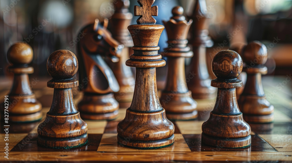 Close-Up Shot of Chess Pieces on Wooden Board Close-Up Shot of Chess Pieces on Wooden Board