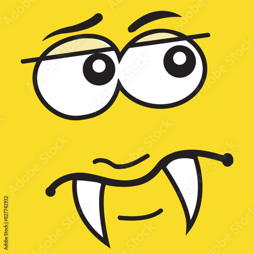 Happy cartoon faces with different expressions. Different facial expressions, vector illustrations