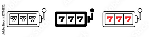 777 casino icon. Slot machine jackpot symbol. Gambling vector illustration. Bet and spin fortune pictogram isolated.