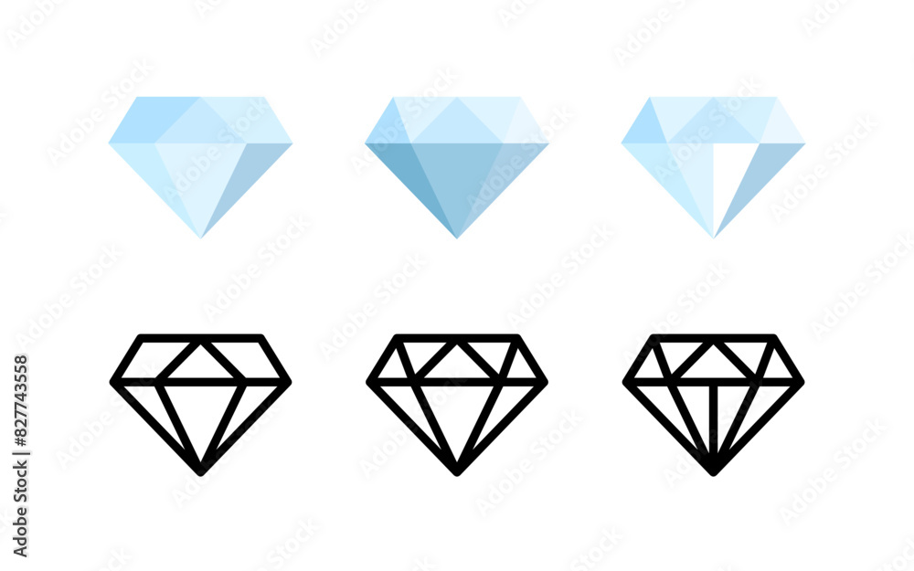 Diamond icon set. Gemstone pictogram. Brilliant vector illustration isolated.