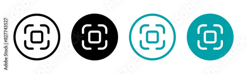 Camera capture button icon set. QR code scanner symbol. Screenshot vector sign collection. Picture sharpened isolated illustration.