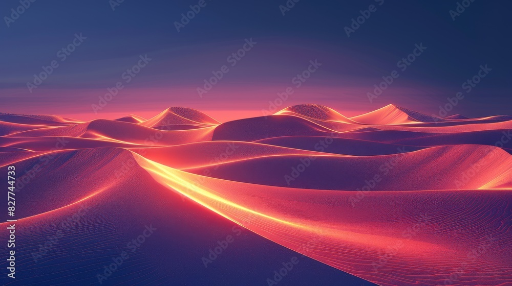3D Abstract digital desert with glowing sand