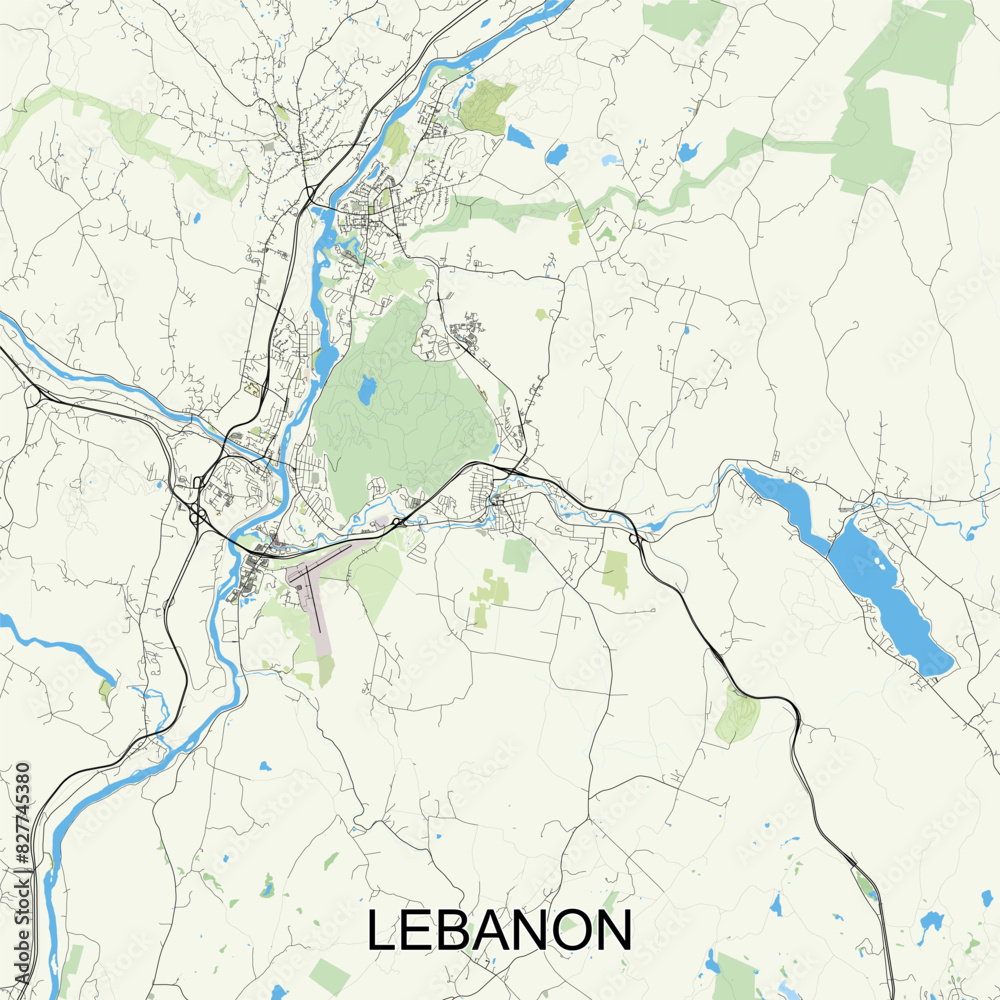 Lebanon, New Hampshire, United States map poster art