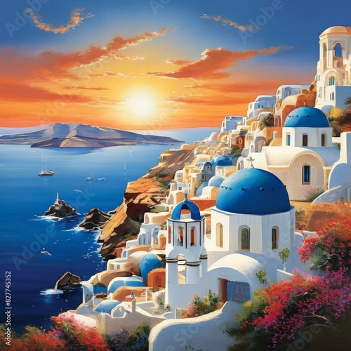 santorini cliffside buildings overlook the aegean sea, generative ai