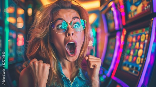 Shocked Woman Casino Slot Machine Win: Excitement, Luck, Gambling Win