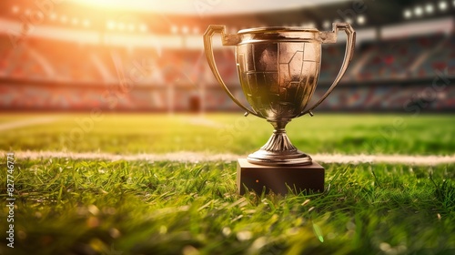 Triumphant Stadium Trophy Presentation: Winner Cup Symbolizes Victory in Sports