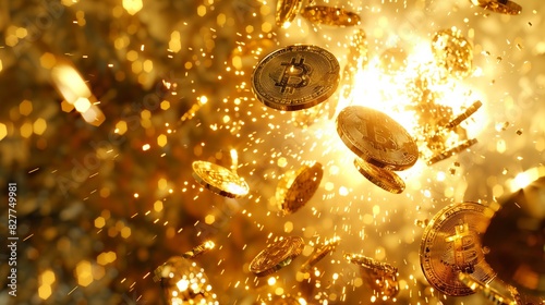 Gold Coin Explosion: 3D Illustration of Luck, Wealth, and Gambling Success photo
