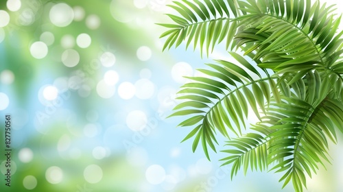  A close-up of a green plant against a backdrop of out-of-focus trees and a light blue sky is a blurred background