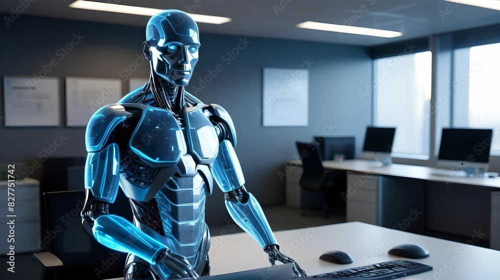 Computer hologram of a male humanoid in an office Computer hologram of a male humanoid in an office