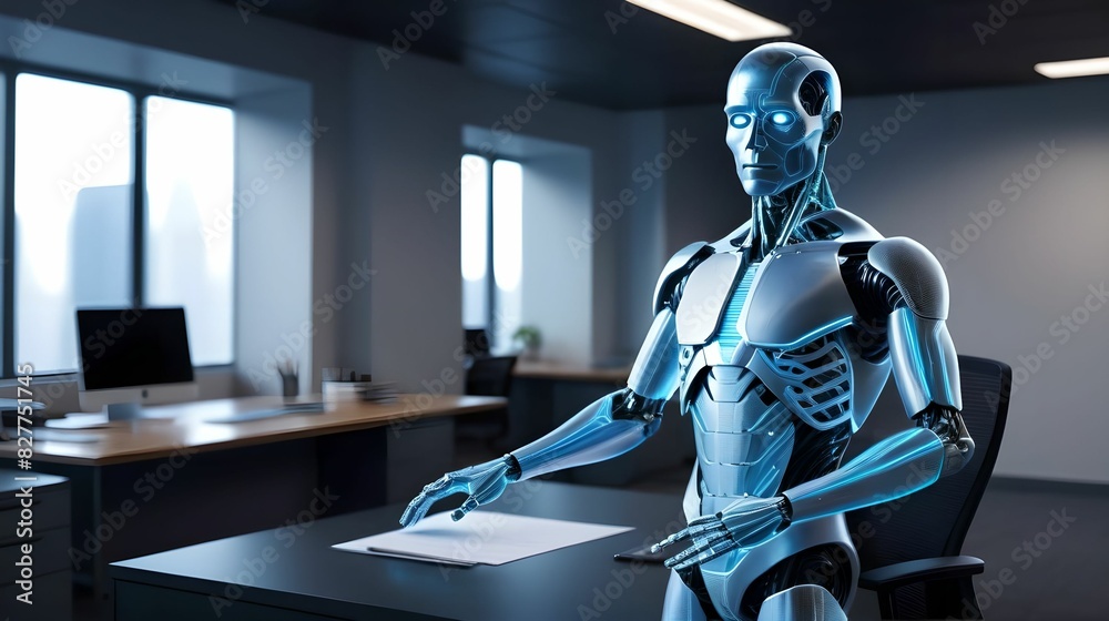 Computer hologram of a male humanoid in an office Computer hologram of a male humanoid in an office