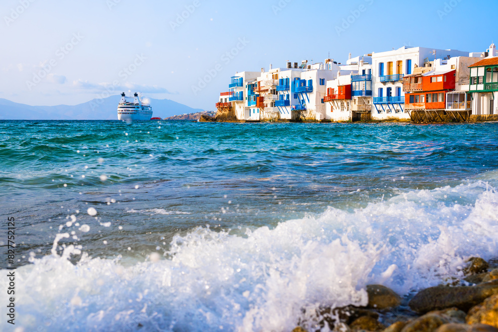 White architecture of Mykonos town in Mykonos island, Greece.