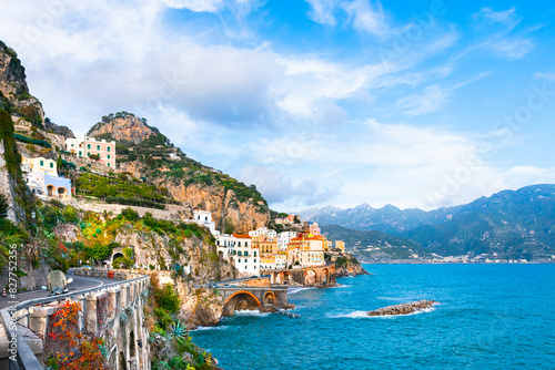 Amalfi coast, Italy. Beautiful view of Atrani town with colorful architecture